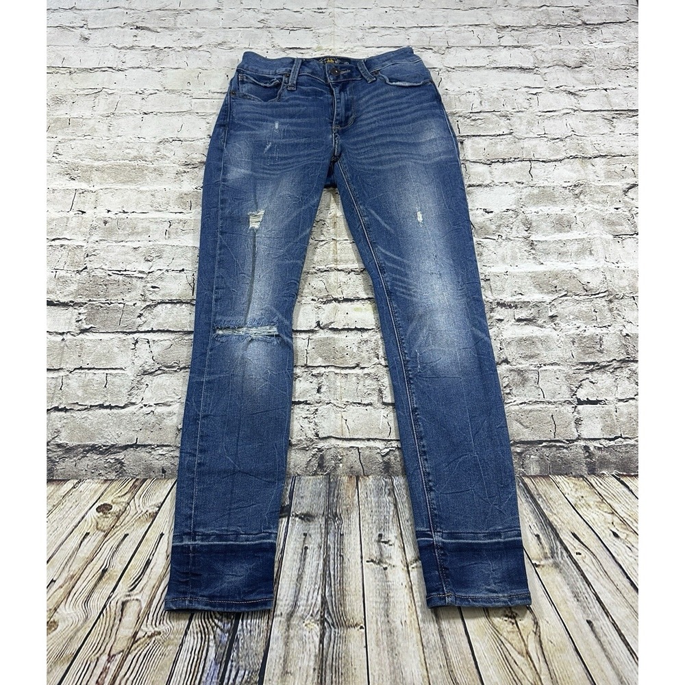 Lucky Brand Sasha Super Skinny Jeans Womens 4/27 Blue Distressed‎ Mid Rise Denim